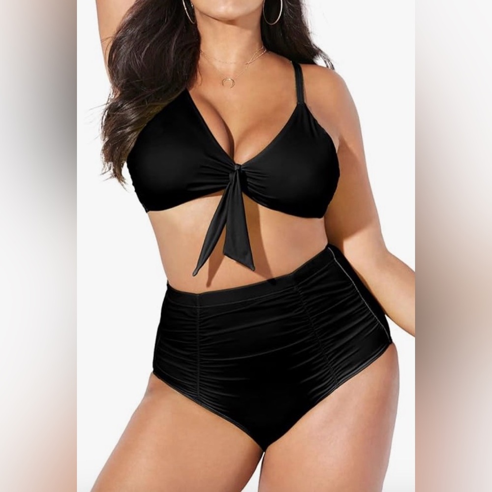 Black High-Waisted Bikini mixed Set top in small bottom medium